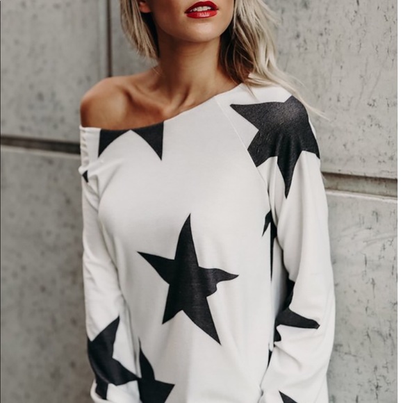 Star Print Off Shoulder Top - Picture 1 of 6
